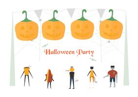 Mínima cena assustadora para o dia de halloween, 31 de outubro, com monstros que incluem mulher gato, vidro, abóbora homem, frankenstein, guarda-chuva. Ilustração vetorial, isolada no fundo branco. vetor