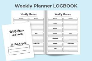 interface de diário do planejador semanal. modelo de livro de registro de lista de trabalho semanal. caderno planejador semanal. rastreador de lista de trabalho. caderno planejador semanal. vetor