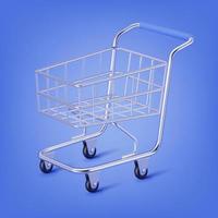 carrinho de compras de design minimalista na ilustração 3d de fundo azul.