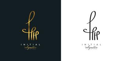 design de logotipo hh elegante com estilo de caligrafia em gradiente de ouro. hh logotipo ou símbolo de assinatura para casamento, moda, joias, boutique e identidade comercial vetor