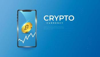 criptomoeda bitcoin com smartphone e gráfico de crescimento vetor