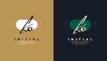 ko design de logotipo inicial com estilo de caligrafia. ko logotipo ou símbolo de assinatura para casamento, moda, joias, boutique, botânica, floral e identidade de negócios vetor