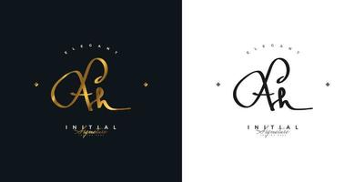 elegante design de logotipo inicial a e h com estilo de caligrafia em gradiente de ouro. ah logotipo ou símbolo de assinatura para casamento, moda, joias, boutique e identidade comercial vetor