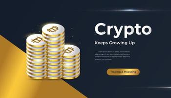 pilhas de bitcoins de ouro. banner ou capa da web de criptomoeda bitcoin vetor