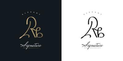 rb design de logotipo inicial em estilo de caligrafia dourada. r e b logotipo ou símbolo de assinatura para identidade de casamento, moda, joias, boutique, botânica, floral e empresarial vetor