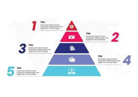 modelo de infográfico de pirâmide de cinco elementos coloridos, ilustração vetorial vetor