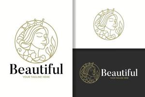 modelo de logotipo de arte de linha rainha natural de beleza vetor