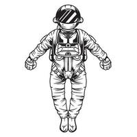 astronauta astronauta voando pairando, ilustração vetorial desenhada à mão em preto e branco vetor