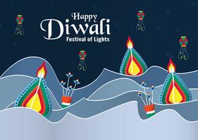 Fundo do convite para Diwali, festival das luzes de Hindu. Projeto da ilustração do vetor no estilo do corte e do ofício do papel.