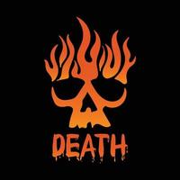 fogo de crânio com letras de morte para design de camiseta ilustração colorida vetor premium