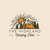 distintivo de logotipo de acampamento ao ar livre de aventura vintage desenhada à mão vetor