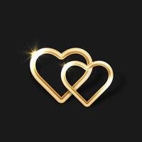 dois corações dourados decorativos em um fundo preto. ilustração vetorial vetor
