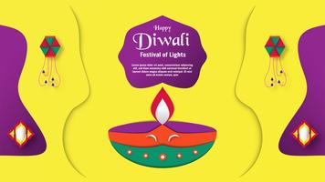 Diwali é o festival das luzes do hindu para o fundo do convite, banner web, propaganda. Projeto da ilustração do vetor no estilo do corte e do ofício do papel.