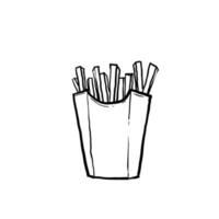 caixa de pacote de batata francesa desenhada à mão. ilustração isolada de batata frita de fast-food dos desenhos animados. vetor