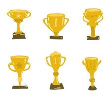 doodle conjunto com taças de troféu de campeão para o vencedor. coleção de prêmios desenhados à mão. troféu de desenhos animados para o campeão. vetor
