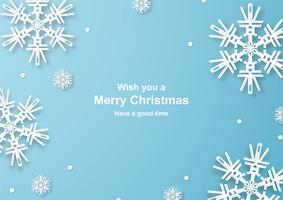 A decoração do Natal no fundo azul no papel cortou e craft com floco de neve. vetor