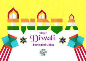 Fundo do convite para Diwali, festival das luzes de Hindu. Projeto da ilustração do vetor no estilo do corte e do ofício do papel.