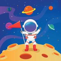 estilo de ilustração infantil de astronautas e naves espaciais vetor