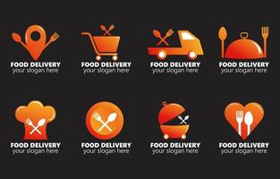 conjunto de elemento de logotipo de comida de entrega vetor