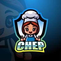 design de logotipo de esport de mascote de chef de menina vetor