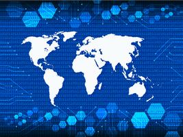 Mapa de atlas do mundo azul Cyber Security com sombra vetor