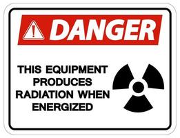 perigo este equipamento produz radiação quando sinal de símbolo energizado em fundo branco vetor