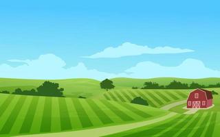 paisagem de terras agrícolas com celeiro e caminho vetor