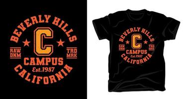 design de camiseta tipografia do campus de beverly hills vetor