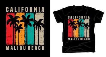 Califórnia malibu beach tipografia vintage com design de t-shirt de palmeiras vetor