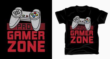 tipografia pro gamer zone com camiseta gamepad vetor