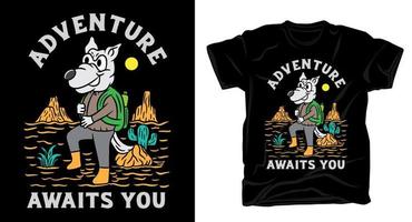 design de camiseta de ilustração de aventura de lobo vetor