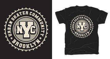 design de t-shirt de tipografia de comunidade de skatistas urbanos vetor