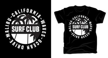 tipografia de clube de surf para design de camiseta vetor