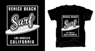 camiseta de design de tipografia de surf de praia de veneza vetor
