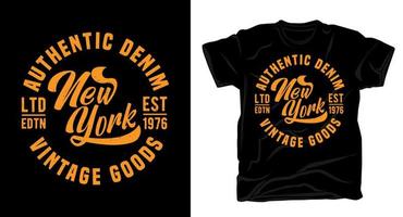 tipografia autêntica de jeans de nova york vintage para design de t-shirt vetor