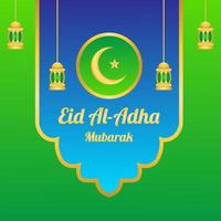 design de saudação eid al-adha com cor verde. ilustração da mesquita em estilo de silhueta. desenhos para cartazes e saudações. vetor