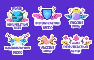 coleção de adesivos da semana mundial de imunização de conscientização vetor