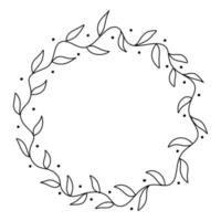 vector frame floral na ilustração de estilo preto lineart. redonda linda decoração com folhas para convites, cartões, casamento
