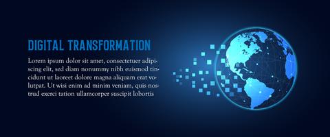 Mudança futurista do fundo digital da tecnologia do sumário da transformação da terra azul. Inteligência artificial e big data. Computador de crescimento de negócios e indústria de investimento 4.0 ilustração vetorial vetor