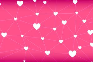 Vetor abstrato de rede de forma de coração em fundo rosa