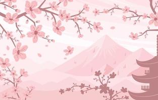 primavera flor de cerejeira paisagem de montanha vetor