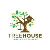 design de logotipo de ilustração de casa na árvore para crianças vetor