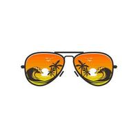 design de logotipo de óculos de praia com vista para a praia vetor