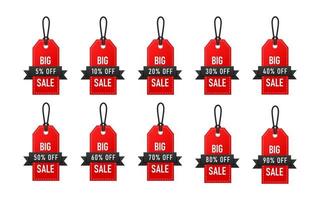 coleção de etiquetas de desconto vermelhas e pretas para banner de venda vetor