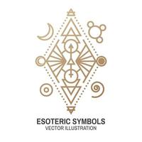 símbolos esotéricos. vetor. distintivo geométrico de linha fina. ícone de contorno para alquimia ou geometria sagrada. design místico e mágico com símbolos de alquimia. vetor