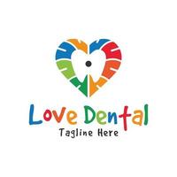 logotipo de ilustração de amor de saúde dental de crianças vetor