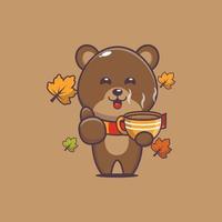 ilustração dos desenhos animados de mascote de urso fofo no outono. vetor