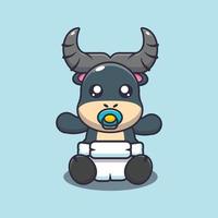 ilustração de desenho de mascote de búfalo bebê fofo vetor