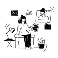 um conceito de reunião online e ilustração de glifo de trabalho vetor