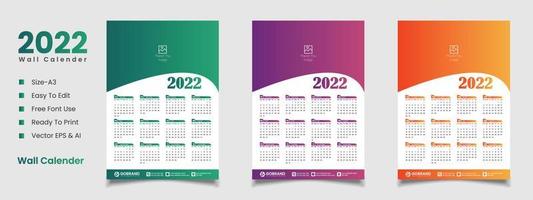 Modelo de design de calendário de parede 2022 vetor